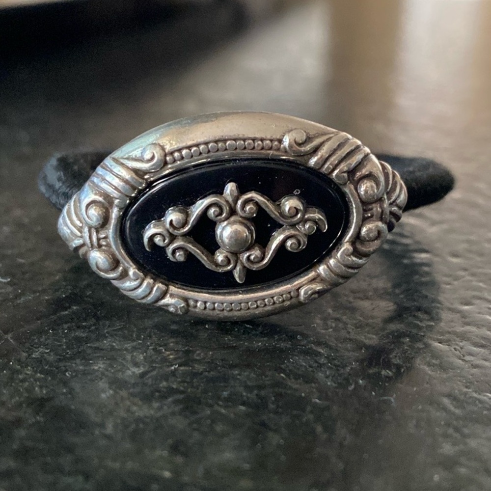 Brighton signature‎ silver and black oval hair accessory tie